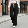 Lounge Wear Pants Women Wide Leg Pants, Drawstring Waist Loose Casual Adjustable Trousers Trousers, Solid Color Palazzo with Pockets