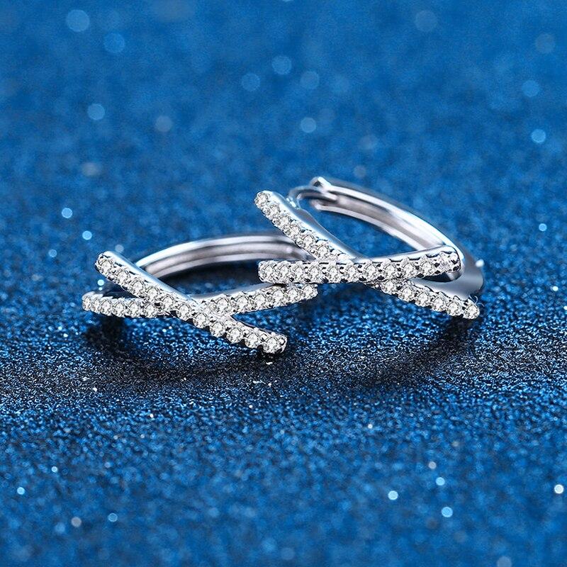 

Серьги-кольца из стерлингового серебра 925 пробы с настоящим муассанитом и бриллиантами, серьги-кольца с надписью X, свадебная вечеринка, изысканные ювелирные изделия для женщин