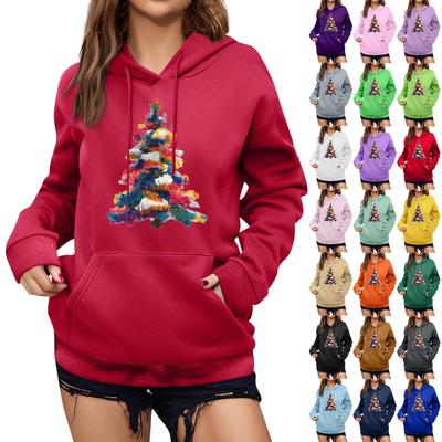 Women's Winter Christmas Printed Pullover Hooded Sweatshirt Fleece Long Sleeve Sweatshirt