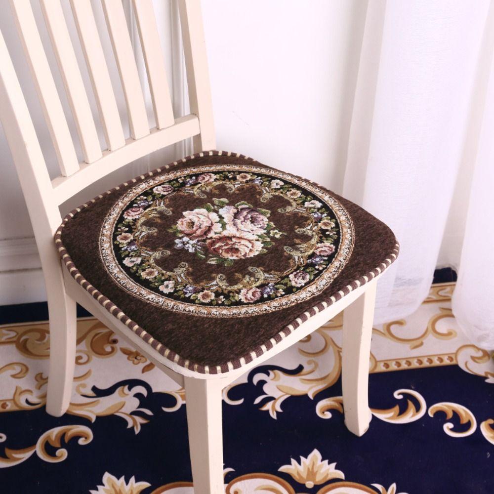 Floral Pattern Dining Chair Cushion Chenille Buttocks Pad Embroidered Chair Mat  Office Classroom