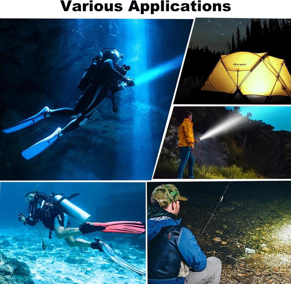 Diving Light LED Flashlight Waterproof 2000 Lumens IPX8 3 Modes Underwater Light Diving Light Handy Light Disaster Prevention Supplies Spearfishing
