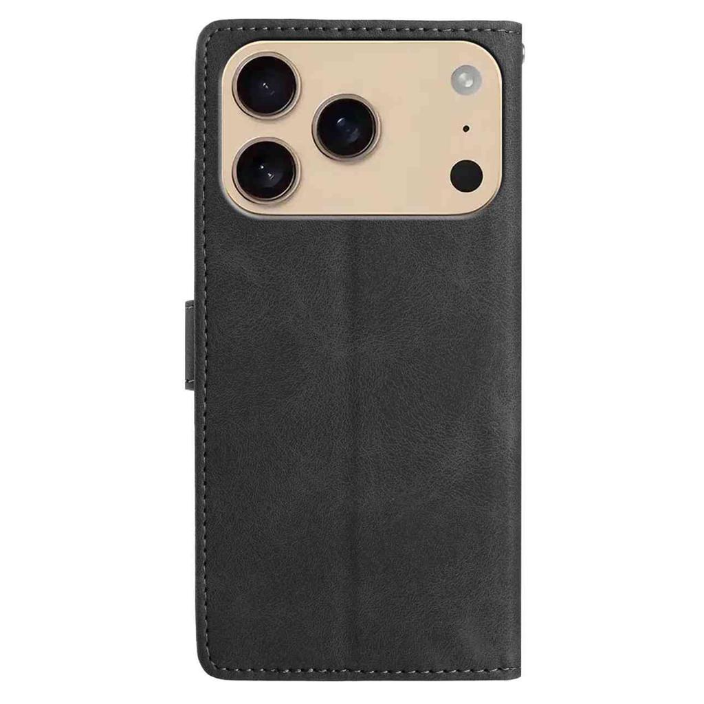 For iPhone 17 Pro Case Imprinted Feather PU Leather Wallet Phone Cover with Wrist Strap
