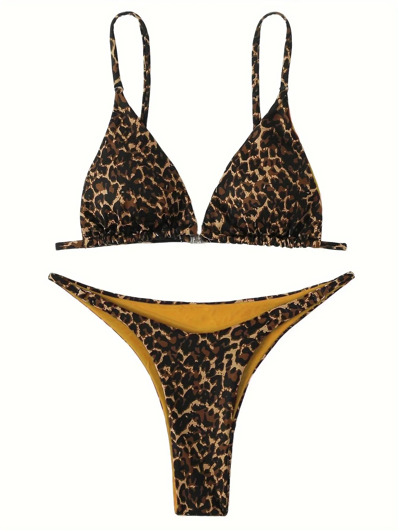 Sexy Leopard Bikini Anzug Frauen Strap Push Up Badeanzug Drei Punkte Bikini Niedrige Taille Bademode Frauen Sommer Backless Beachwear M gelb