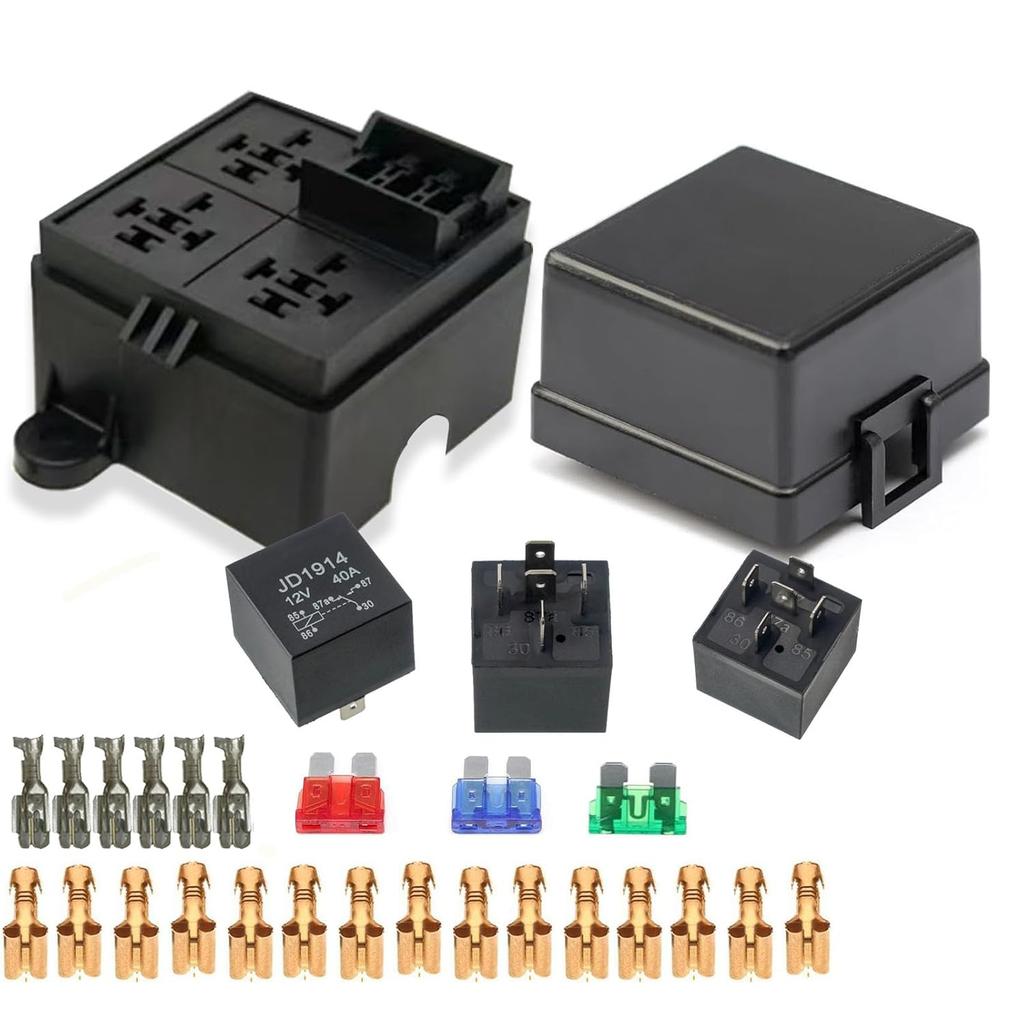 12V 3 Way Waterproof Relay Box Pre-Wired Fuse and Relay Box 3 Slot ATC/ATO Fuse Relay Block  Relay Panel for Automotive