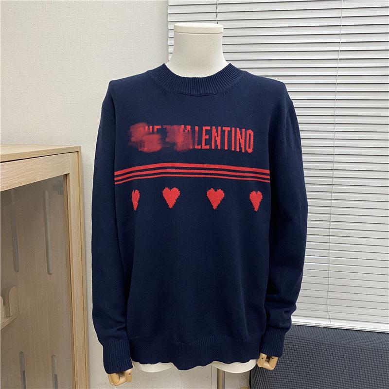 Höst/Vinter Unisex Lös Jacquardtröja med Broderat Bokstavslogotyp och Rund Hals