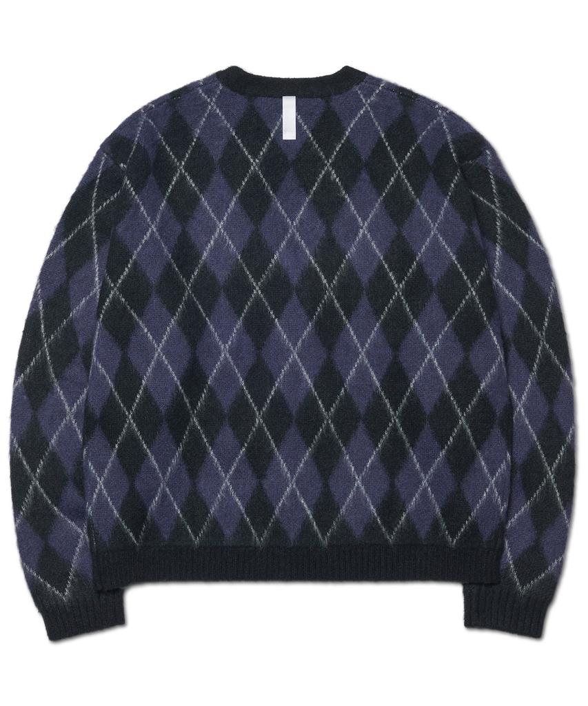 Nomanual Argyle Hairy Cardigan - Dark Navy