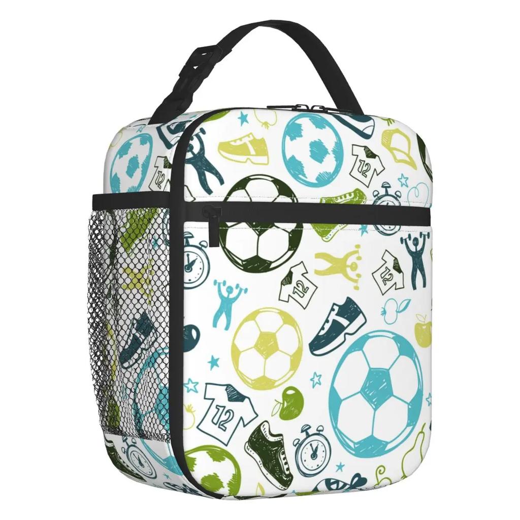 Custom Soccer Football Sport Pattern Lunch Bag Women Warm Cooler Insulated Lunch Box for Kids School Children