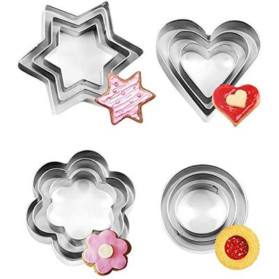 12 Pieces Biscuit Forms, Mini Stainless Steel Biscuit Molds, Heart Shapes Flower Round Star Biscuit Mold Dark Sandwich Cake Decoration Kids