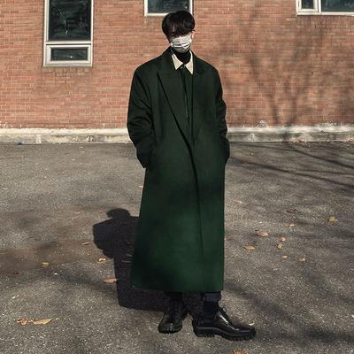 Men's Fall and Winter Loose Long Section Tweed Coat Temperament Windbreaker