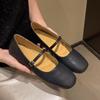 Fashion Retro Style Square Toe Women's Mary Jane Shoes Elegant Shallow Dress Flats Leather Footwear for Ladies