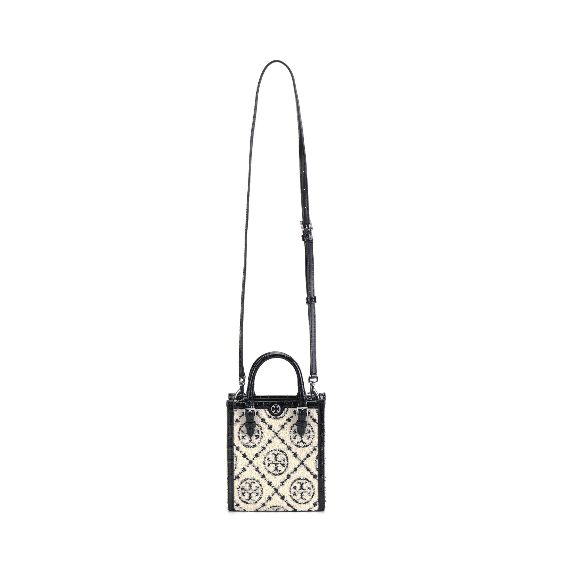 

Tory Burch T Monogram Double T Logo Classic Print Detachable Shoulder Strap Terry Signature Crocodile Pattern Embossed Leather Mini Handbag 152402-001 Basic Set (Bag+Dust Bag)