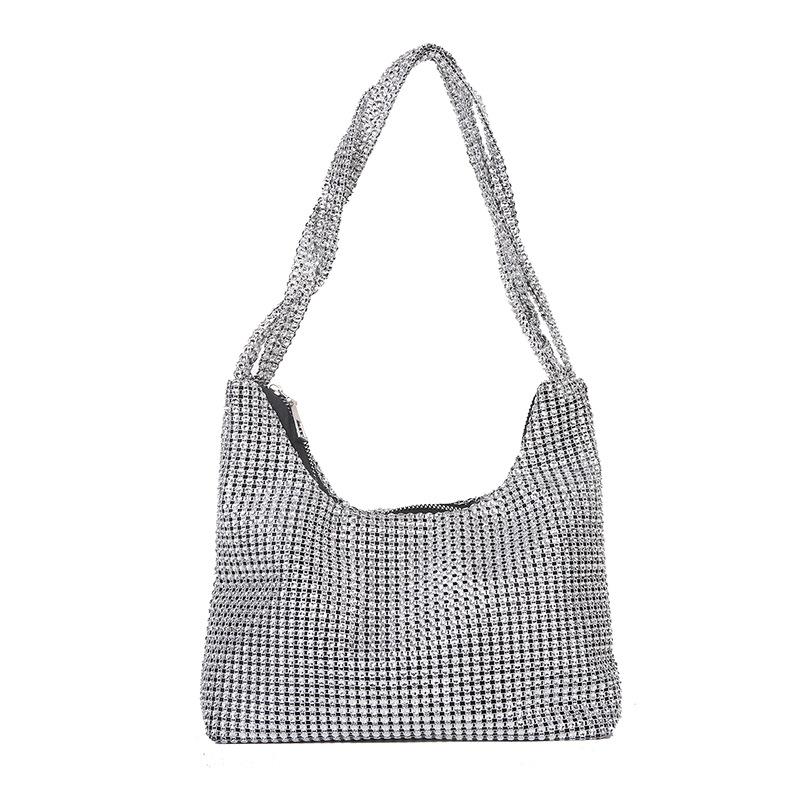 

2025 Новая инкрустированная бриллиантами полностью бриллиантовая вечерняя сумка, трендовая персонализированная простая сумка под мышку со стразами ручной работы, сумка на плечо, сумочка серебряный