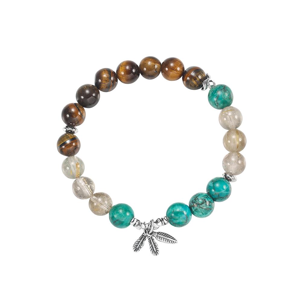

EFFIE QUEEN Natural Tiger s Eye Vintage Beaded Bracelet Charm S925 Sterling Silver Bracelet Turquoise Quartz Stone Bangle GMB91