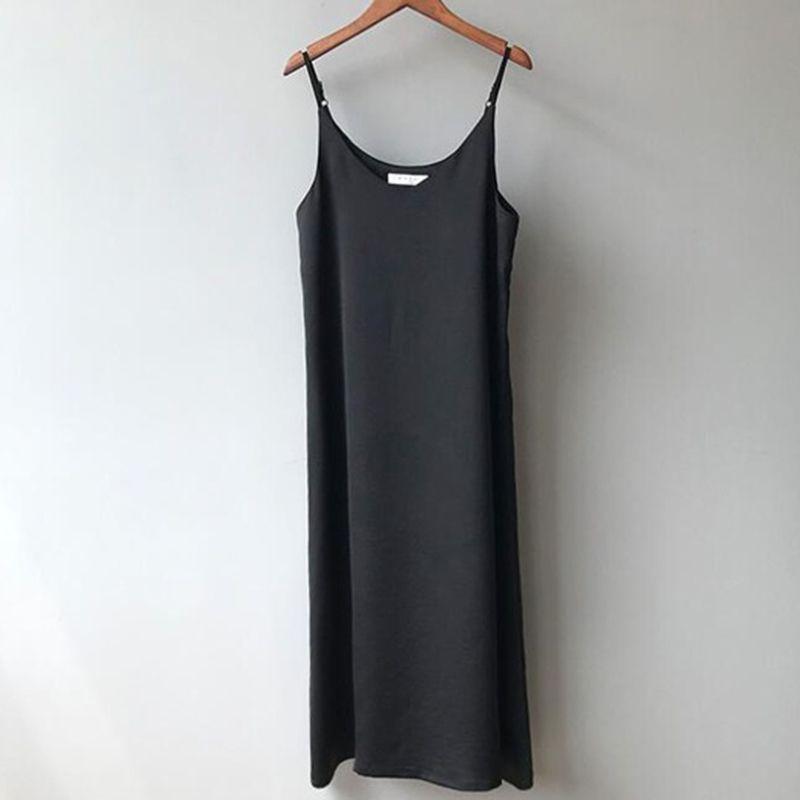 

Элегантное женское платье-комбинация из атласного шелка с мягким прикосновением для повседневных и коктейльных случаев Black,L