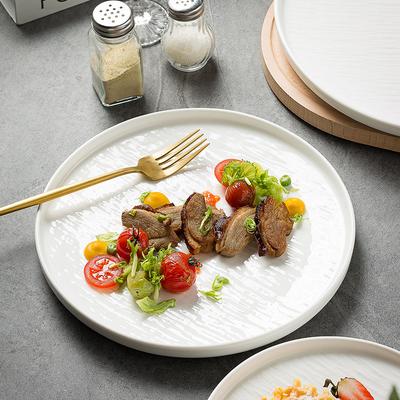 Plate High-Value Japanese Simple Pure White Ceramic Tableware Restaurant Creative Rock Pattern Round Steak Plate Western Plate