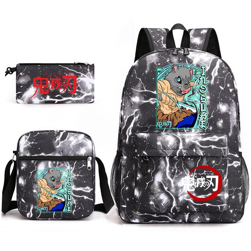 Demon Slayer Anime Print School Backpack Set 3Pcs Include Backpack Shoulder Bag Pencil Case for Boys Girls Students