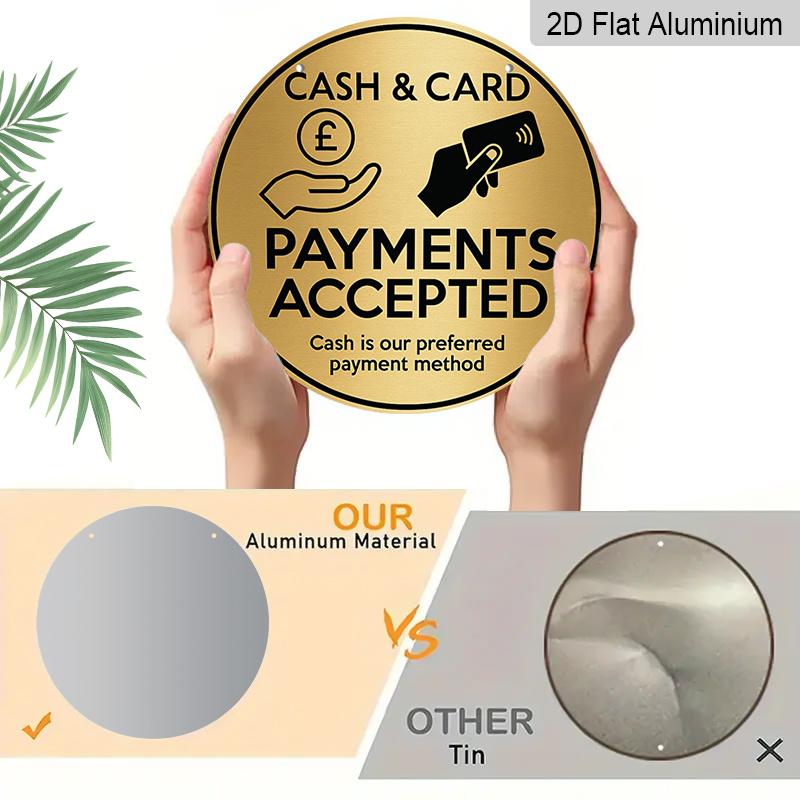 2D Flat, 1pc 7.87x7.87in Round Aluminum Sign- Brushed Golden Metal Sign-' Cash Card Payments Accepted' Preferred Method of Payment Plaque, Durable