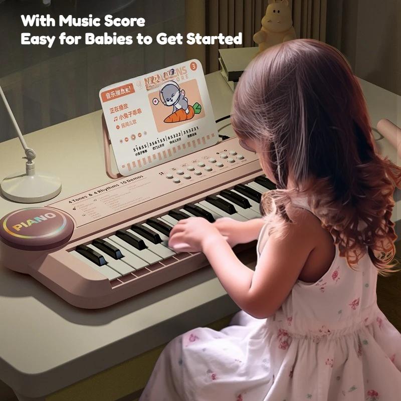 Non-Toxic 37-Key Kids Piano Keyboard Musical Toy With Microphone Music Score For Early Learning Interactive Play Best Gift Christmas Gift