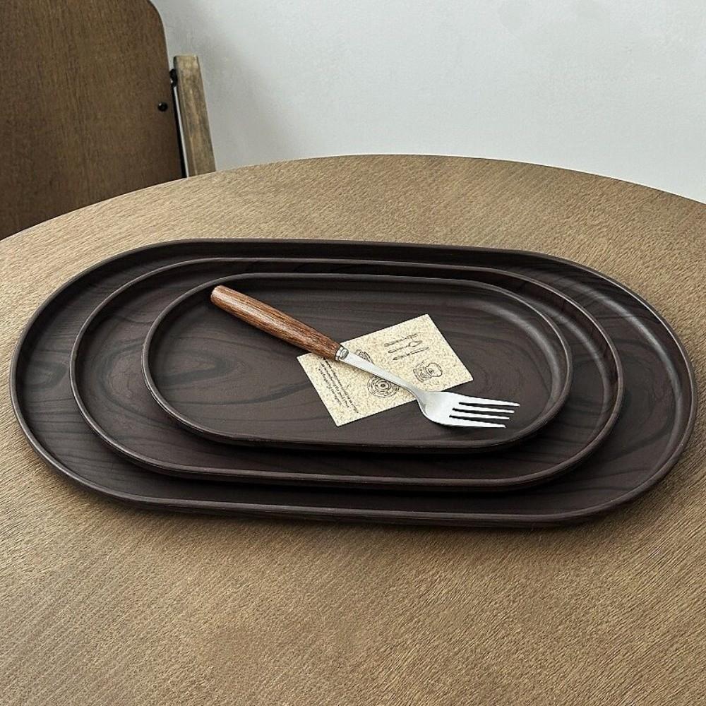Smooth Surface Oval Tray Walnut Wood Grain Afternoon Tea Dessert Plate Vintage Fruit Platter Home