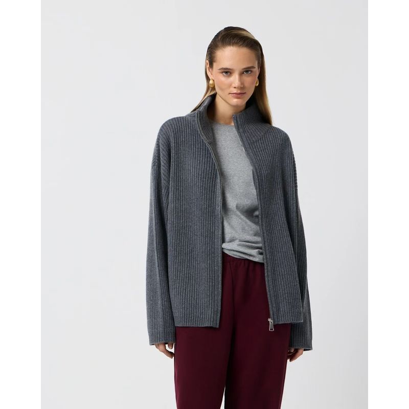 

Новый универсальный модный кардиган на молнии в западном стиле, вязаный свободный свитер Dark gray M