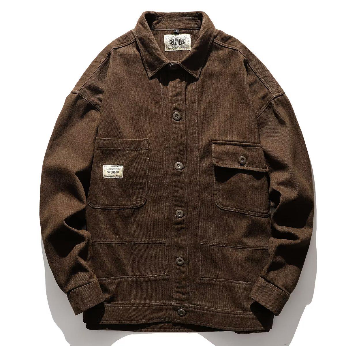 

Мужская джинсовая куртка в стиле ретро - американская тяжелая осенняя мода, свободный крой, красивое повседневное пальто XL хаки