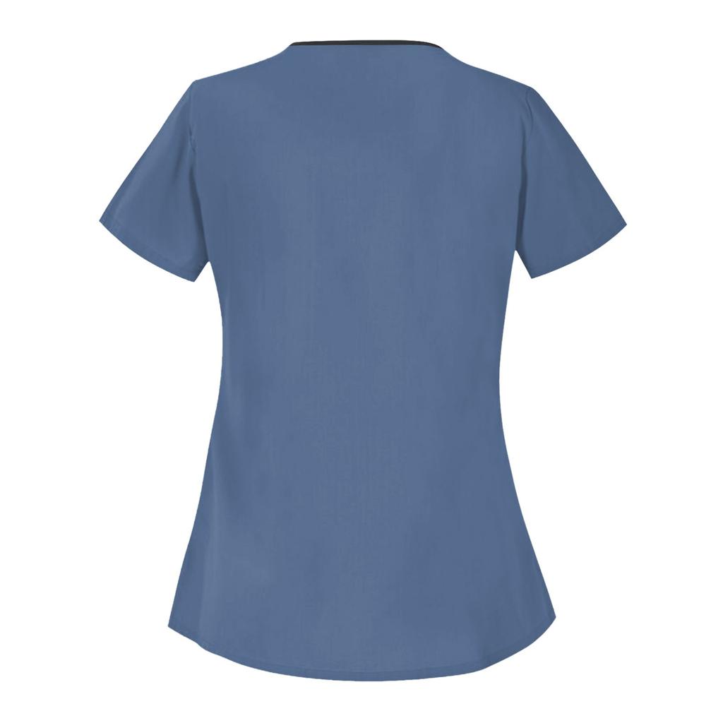 Women's Solid Color Short Sleeve Workwear With Double Pockets Top