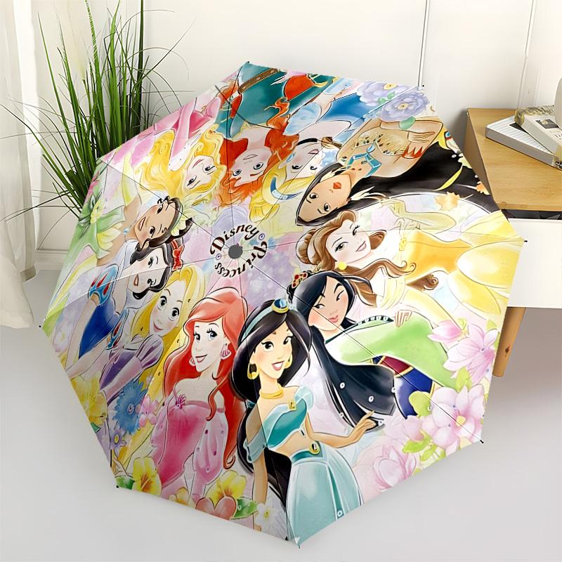 

Disney Princess, Flowers Themed Automatic Opening and Closing Umbrella, Brightly Colored 8-rib Portable Umbrella, Suitable for Men and Women