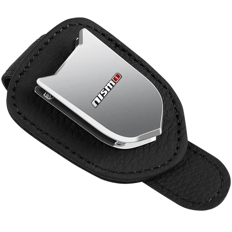 Car Leather Metal Glasses Clip Sun Visor Glasses Fastener Clip Holder For Nissan Nismo Tiida Teana GTR Juke Note Versa Almera
