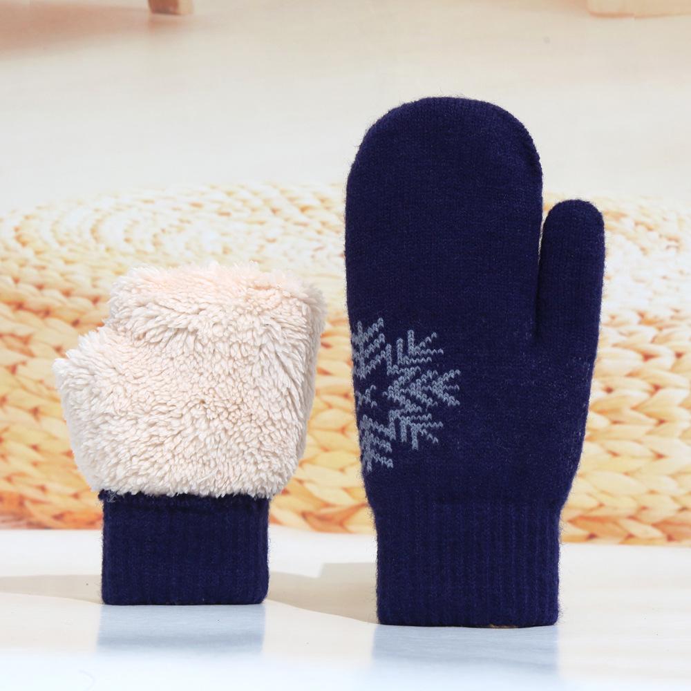 Women's Fleece-Lined Knitted Wool Christmas Gloves - Full-Finger, Double-Layer, Cold-Proof Mittens