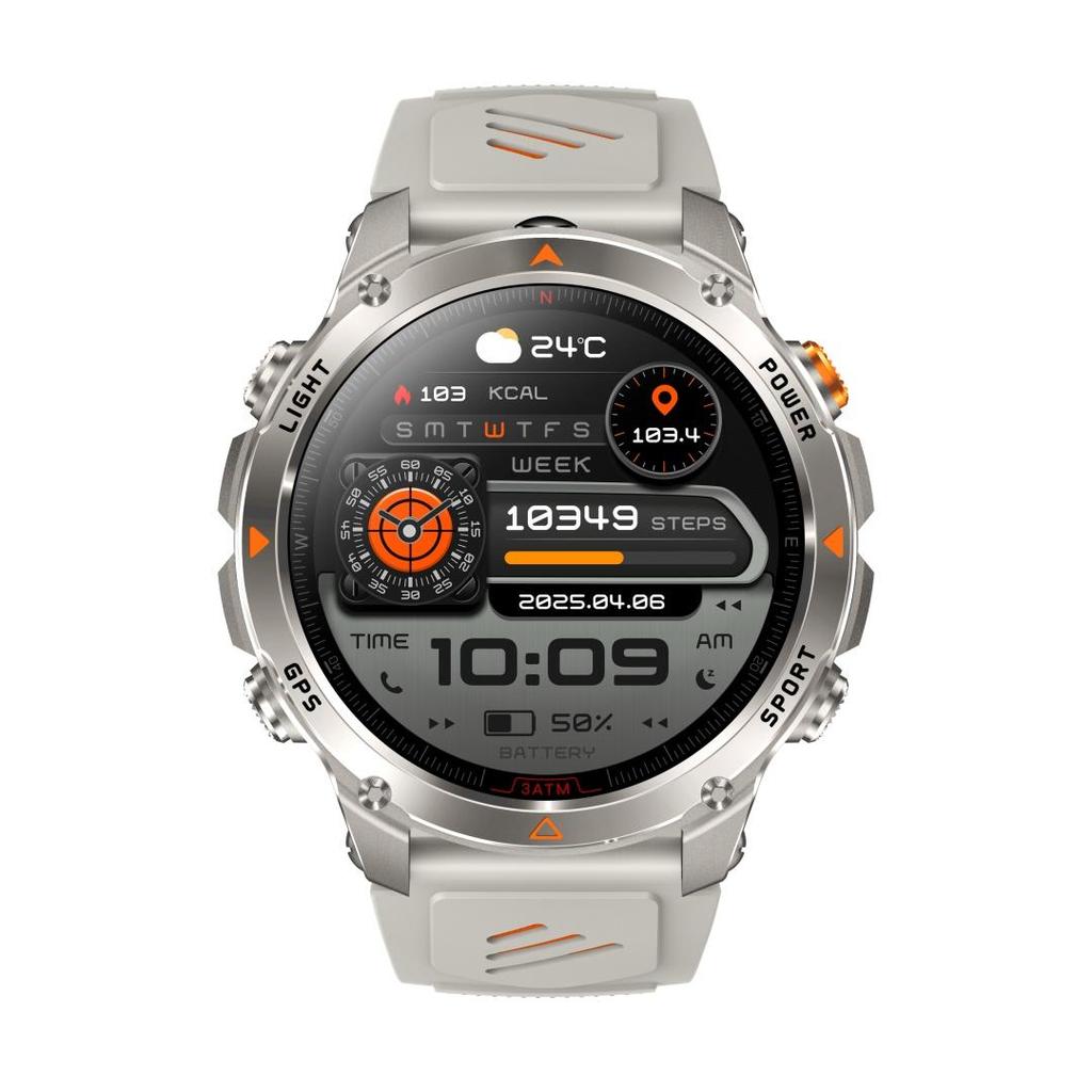 Rainbuvvy HT37 GPS Smartwatch 1,46 Zoll IPS-Bildschirm Bluetooth-Anruf IP68 Wasserdicht Taschenlampe Herzfrequenz 540mAh Android Sportuhr