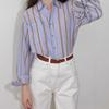 Women's Striped Loose Lapel Shirt - Sea Salt & Sweet Orange