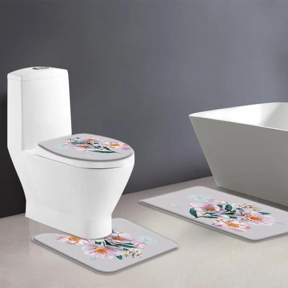 Colorful Plant Botanical Wildflower Flowers Shower Curtain Set Garden Floral Butterfly Bathroom Decor Rug Bath Mat Toilet Cover