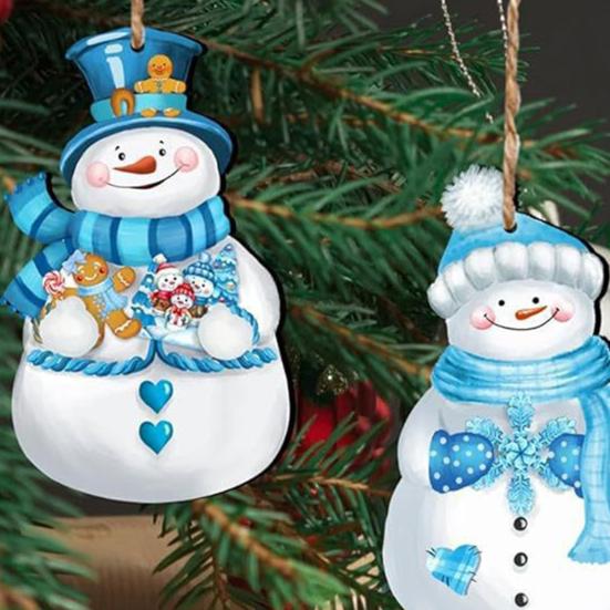 12Pcs Christmas Wooden Snowman Hanging Decoration Farmhouse Rustic Holiday Party Winter Xmas Tree Cartoon Snowman Hanging Ornament