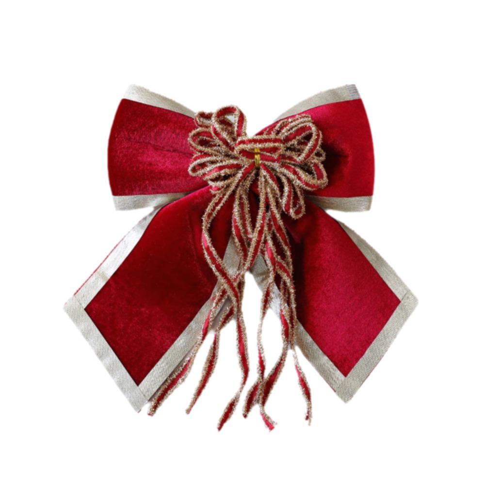 Sparkling Christmas Bow Pendant with Ribbon Flocked Wreath Decorative Bow DIY Christmas Tree Bowknot Navidad