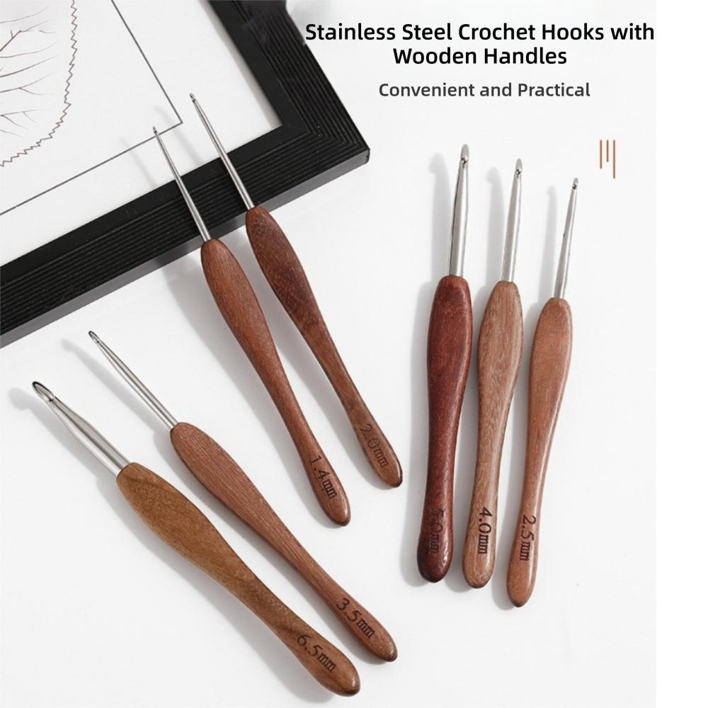 Sandalwood Handle Crochet Hook Handmade Crafts Stainless Steel Crochet Hook  Doll Weaving Tool