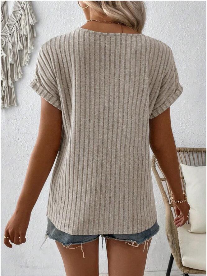 2025 Spring/Summer Women's Solid Color Zipper Short Sleeve Pullover T-Shirt Loose Top