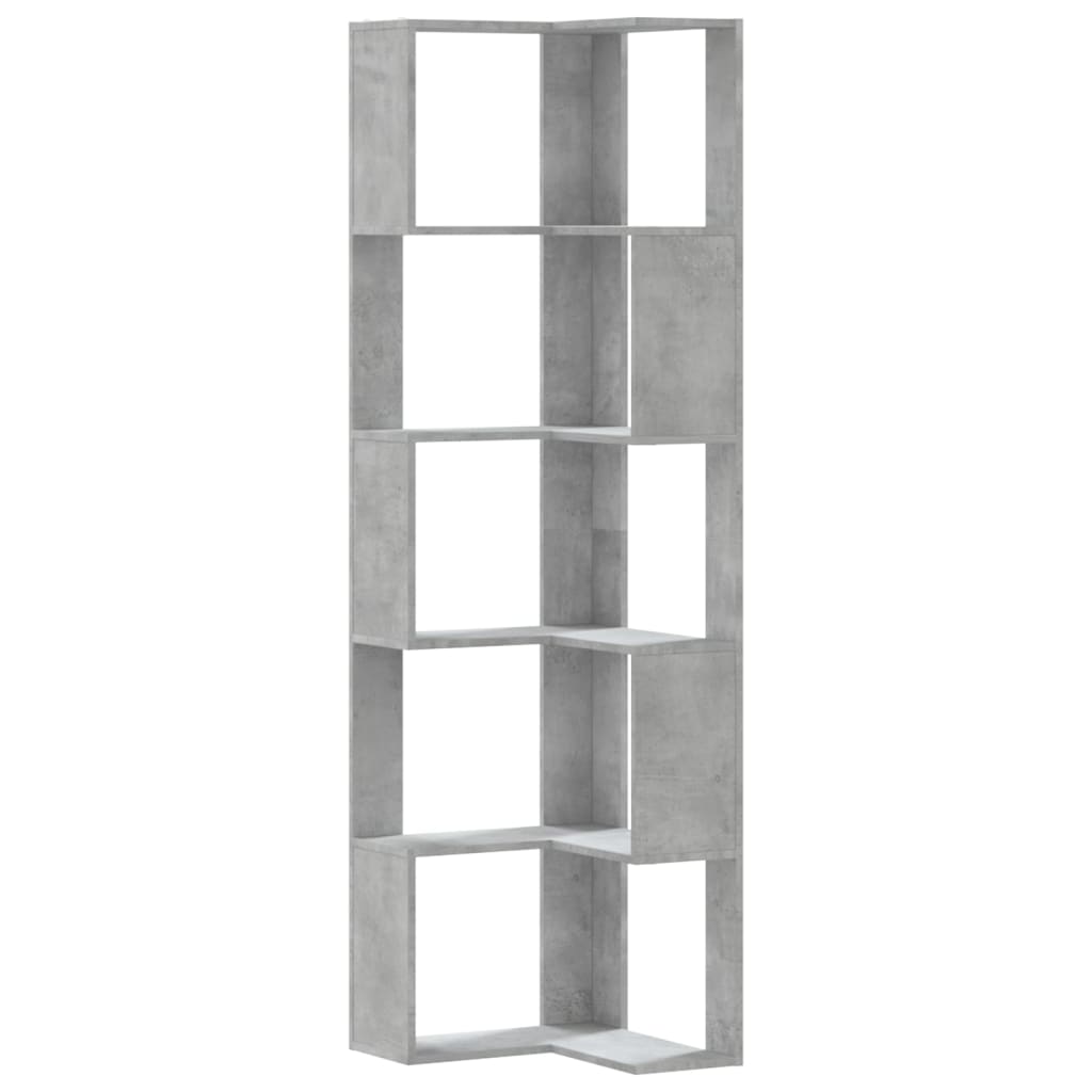Corner Bookshelf 5 Shelves Concrete Grey 50 X 50 X 179 Cm Engineered Wood
