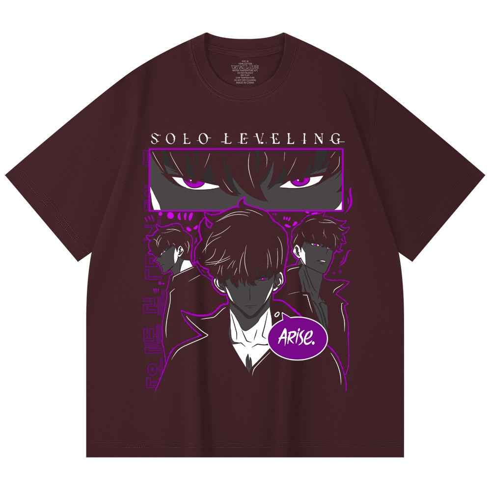 

230 Gsm 100% Cotton Solo Leveling V11 Print Unisex Heavy Cotton T Shirt 2XL вина червоного кольору