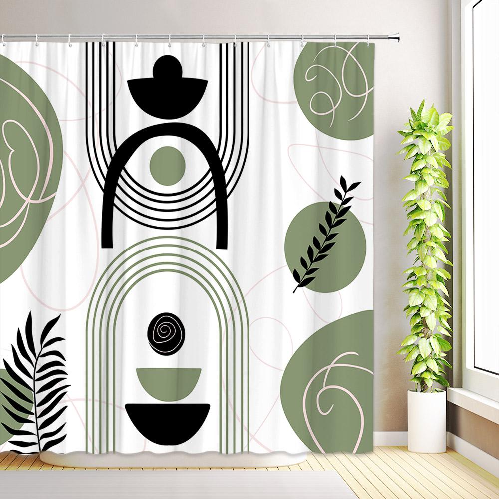 Boho Colorful Floral Shower Curtain Minimalist Abstract Art Modern Aesthetic Jungle Plant Tropical Leaf Bathroom Decor with Hook