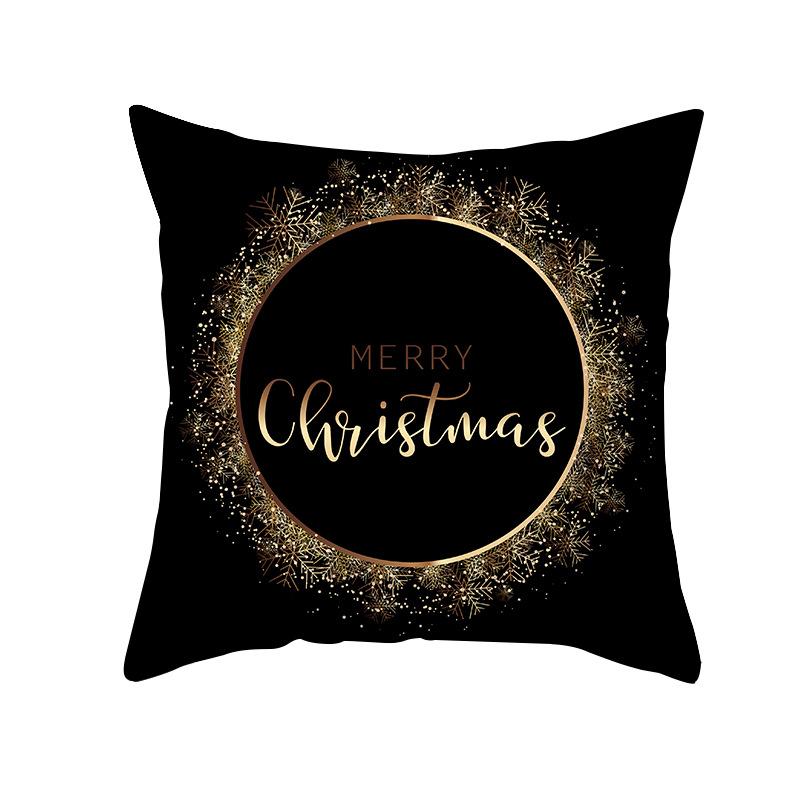 New Black Hot Stamping Christmas Pillow Cover Golden Elk Christmas Tree Sofa Cushion Cover Home