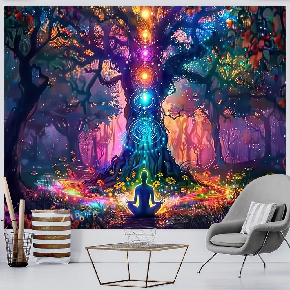 Vibrant Healing Tree of Life Chakra Art Tapestry For Meditation Polyester Tapestry Wall Hanging Bedroom & Spiritual Spaces Decor 95x73cm