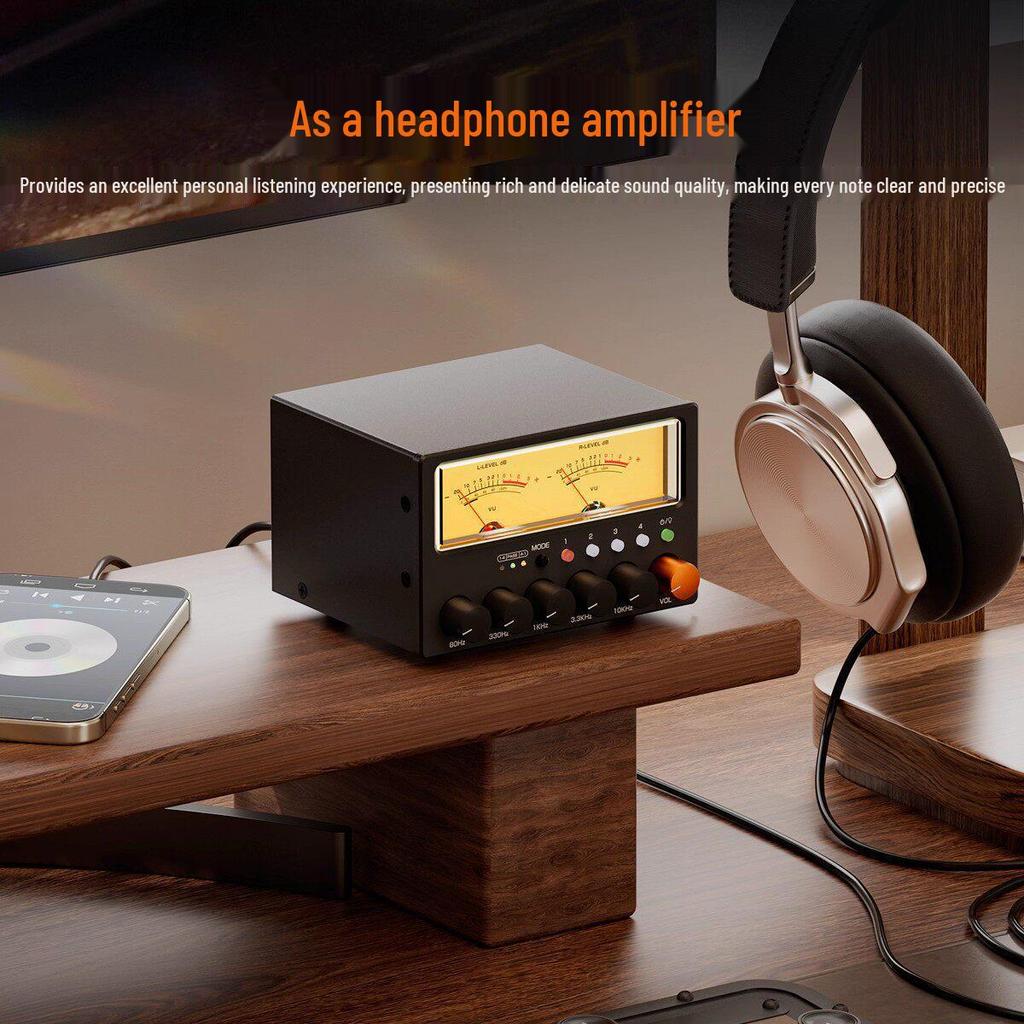 Little Bear D5 4-Way Audio Switcher with 5-Segment Stereo EQ & VU Meter HiFi Preamplifier