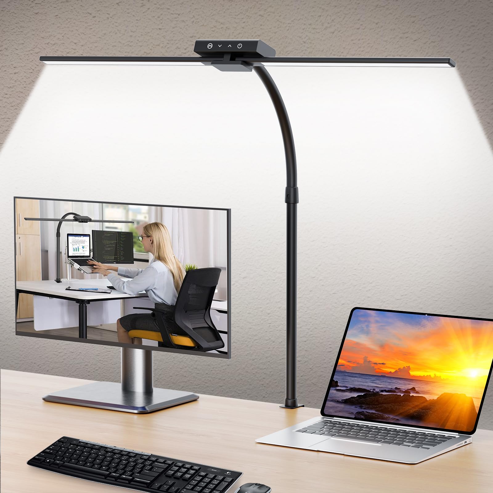 

[2025 New Evolution, Easy Storage] LED Desk Lamp, Clamp Type, Ra 90 [5 Color Temperatures, 5 Dimming Levels, Multi-Angle Adjustment], 24W, Tabletop,