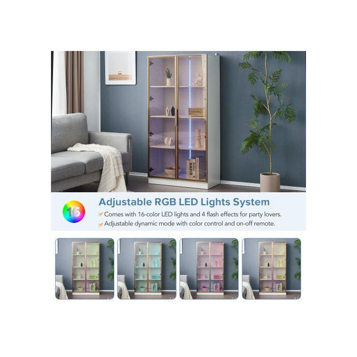 Vitrína - MUVOE - Sada 2 kusů - LED osvětlení 16 barev - Křídlové dveře - Nastavitelné police