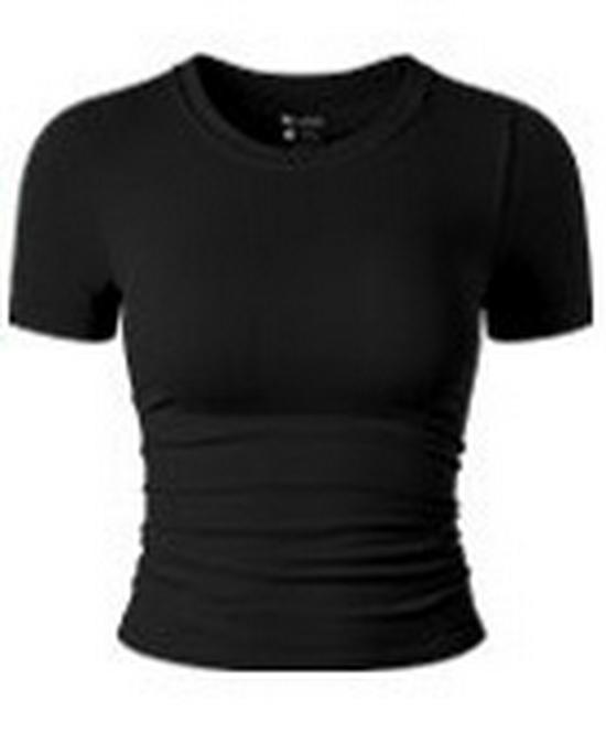 

2025 Евро-американский рубчатый облегающий кроп-топ с коротким рукавом и круглым вырезом Medium