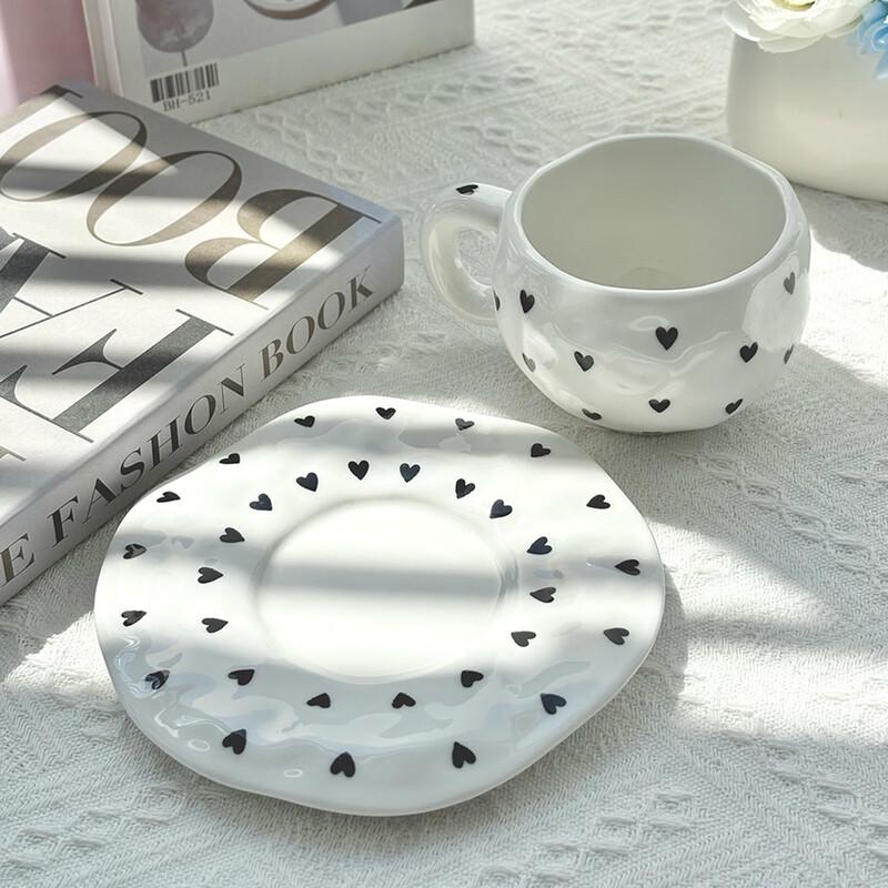 Love Heart Ceramic Coffee Mug & Saucer Set