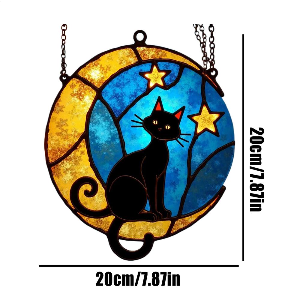 Cat Sun Catcher Acrylic Cat Moon Sun Catcher Pendants For Wall Aesthetic Window Decorations Ornaments For Home Bedroom Cafe