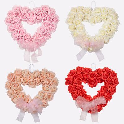 Valentine'S Day White Rose Wreath 2024 Romantic Love Wreath Outdoor Wedding Scene Arrangement Props