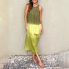 European and American summer cotton and linen round neck sleeveless gradual change dress casual women color matching straight slit
