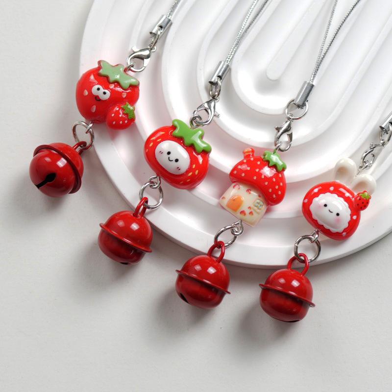 Strawberry Bell Pendant: Cute Cartoon Keychain & Phone Charm - Perfect Gift for Couples and Friends